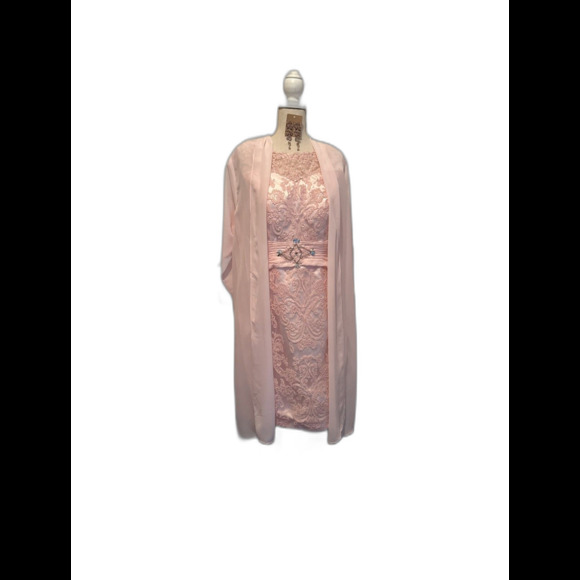 Light pink Formal Dress With Beading,  Sheer Jacket And Corset Back - Picture 1 of 4